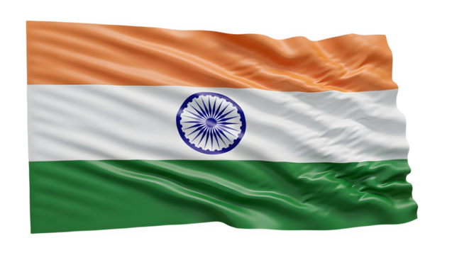 Flag of india isolated on transparent background waving in the wind proudly