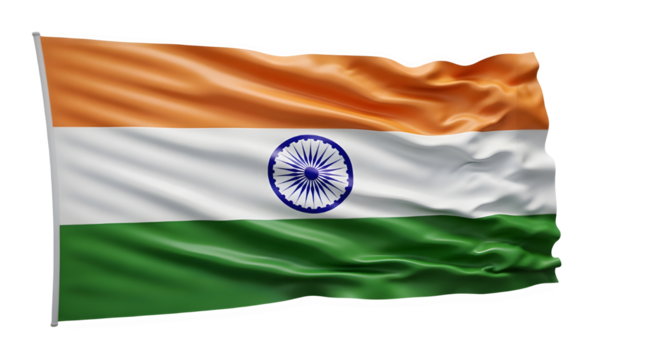 Waving flag of india isolated on transparent background, a symbol of the country