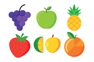 Colorful assortment of fresh fruits including grapes apple pineapple strawberry lemon orange