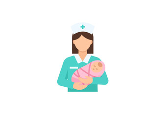 Caring nurse holding newborn baby in hospital maternity ward medical care concept health professional pediatrician.
