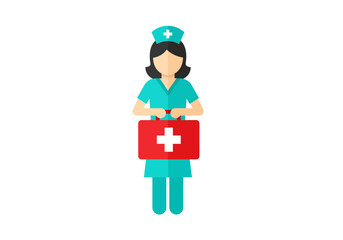 Healthcare worker holding first aid kit bag wearing medical uniform promoting health and patient care in a hospital or clinic emergency