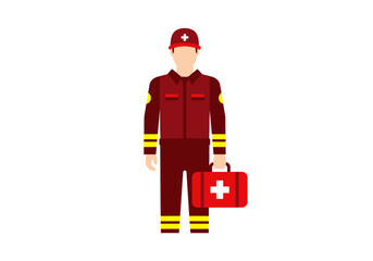 Emergency medical technician paramedic holding first aid kit ready to save lives vector illustration