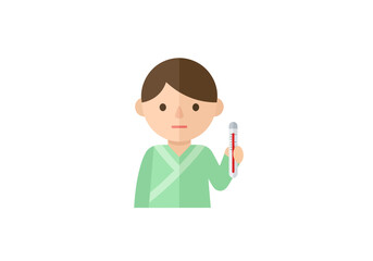 Illness concept young patient with thermometer for medical designs and healthcare theme