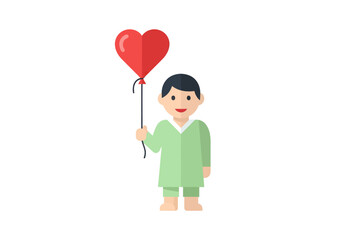Valentine patient holding a red heart balloon illustration conveying love affection care celebration