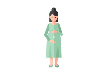 Pregnant woman anticipating motherhood caring loving her belly in a simple fashion graphic