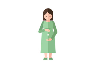 Pregnancy illustration concept with pregnant woman in green dress holding baby belly healthy lifestyle graphic