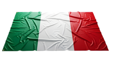 Italian flag with fabric texture isolated on transparent background waving in wind