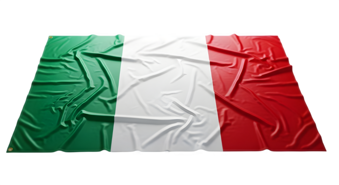 Italian flag with fabric texture isolated on transparent background waving in wind