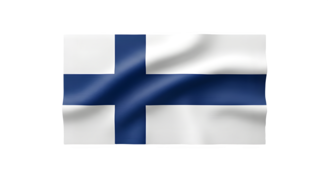 Finnish flag with fabric texture isolated on transparent background waving in wind