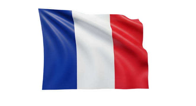 Waving flag of france isolated on transparent background, a symbol of french pride