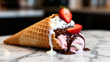 Strawberry Chocolate Ice Cream Cone