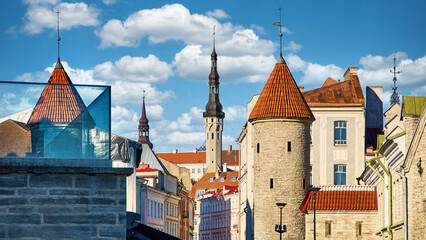 Old Town of Tallinn, Estonia with Medieval Towers and Church Spires on a Sunny Day