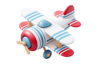 Cute cartoon airplane toy with blue stripes isolated on a transparent background