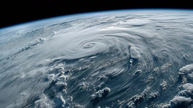 巨大な雲渦が覆う地球を宇宙から撮影した写真