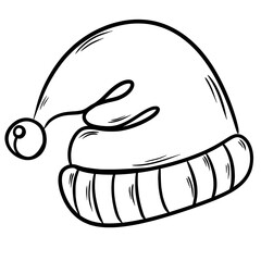 Santa Claus Hat Line Art, Christmas Holiday Outline Illustration
