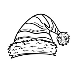Santa Claus Hat Line Art, Christmas Holiday Outline Illustration
