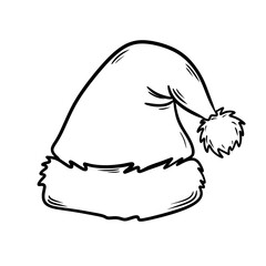 Santa Claus Hat Line Art, Christmas Holiday Outline Illustration
