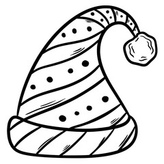 Santa Claus Hat Line Art, Christmas Holiday Outline Illustration
