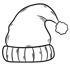 Santa Claus Hat Line Art, Christmas Holiday Outline Illustration
