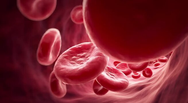 red blood cells moving in an artery