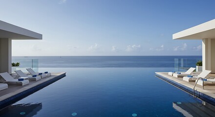 Luxury Infinity Pool with Ocean View and Modern Poolside Loungers
