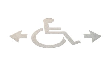 Wheelchair accessibility icon with left and right arrows, cutout style, isolated on white background. Concept of mobility and inclusion. Ai generative