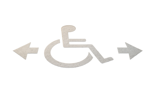 Wheelchair accessibility icon with left and right arrows, cutout style, isolated on white background. Concept of mobility and inclusion. Ai generative