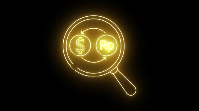 magnifying glass icon and icon to convert dollar coins to Indonesian rupiah coins