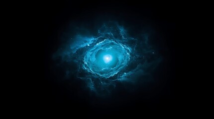Mystical blue vortex nebula spiraling in the dark space background