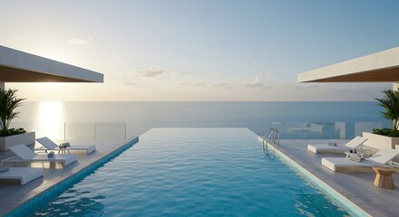 Luxury Infinity Pool Overlooking Ocean with Sun Loungers and Modern Architecture