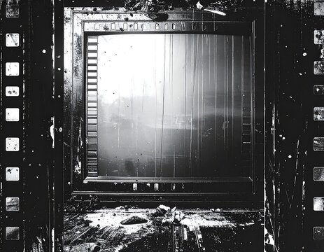 Damaged vintage TV screen, film strip background - Powered by Adobe