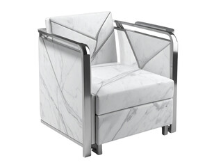  Modern Minimalist Throne in White Marble and Silver Accents