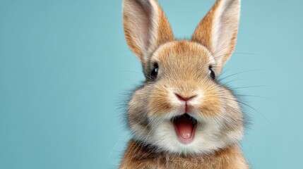 Obraz premium Cute baby rabbit with wide open mouth