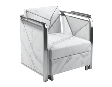  Modern Minimalist Throne in White Marble and Silver Accents