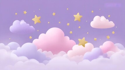 パステルカラーの雲と星の背景素材