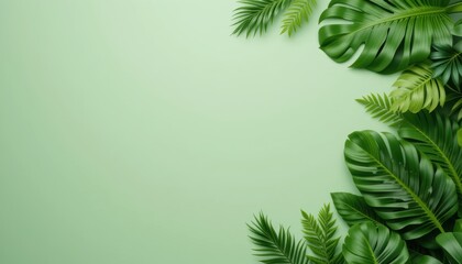 Tropical Green Leaves Background with Copy Space
