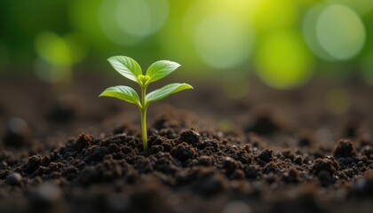 Green Seedling Sprouting in Rich Soil