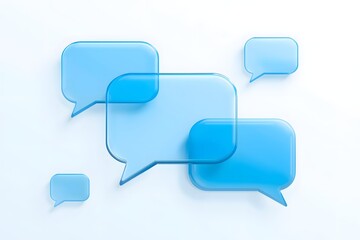 Naklejka premium 3D Transparent Blue Speech Bubbles with Ellipsis Symbols for Chat, Messaging Apps, and Digital Communication Design