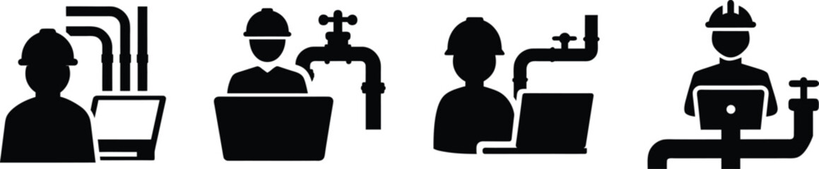 Engineer icons representing plumbing and construction work vector