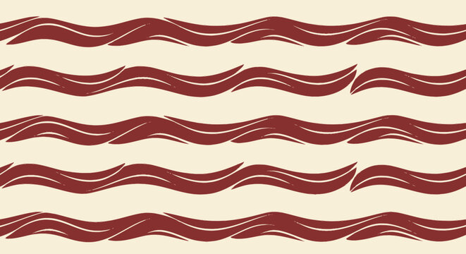 Wavy red lines repeat across a cream background, forming an abstract, textile-like pattern