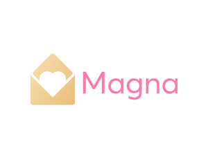 Abstract open envelope with heart sign logo design template. Premium invitation, declaration of love  emblem sign symbol mark logotype