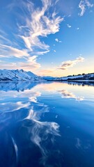 Fototapeta premium Calm winter lake reflecting a vibrant sky