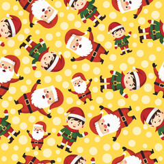 Seamless pattern Festive christmas pattern featuring elves and santa claus holiday decor digital illustration cheerful atmosphere top