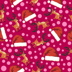 Seamless pattern Festive winter celebration featuring reindeer and santa hats in a playful patterns setting