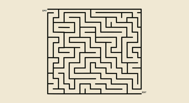 Square maze on beige, "EDIT" marked at start and finish