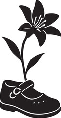 Flower Growing in Shoe Silhouette Vector Illustration