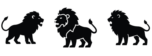 Roaring lion silhouette vector icon set.