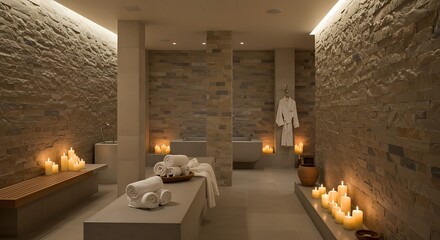 Spa Treatment Room with Candles and Relaxing Atmosphere in Modern Interior