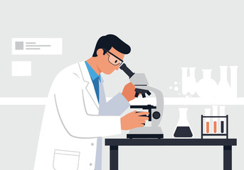 Scientific researcher analyzing samples in laboratory modern environment digital