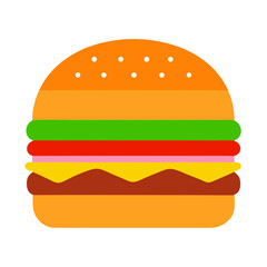 Stylized hamburger with lettuce tomato cheese and meat isolated on white background